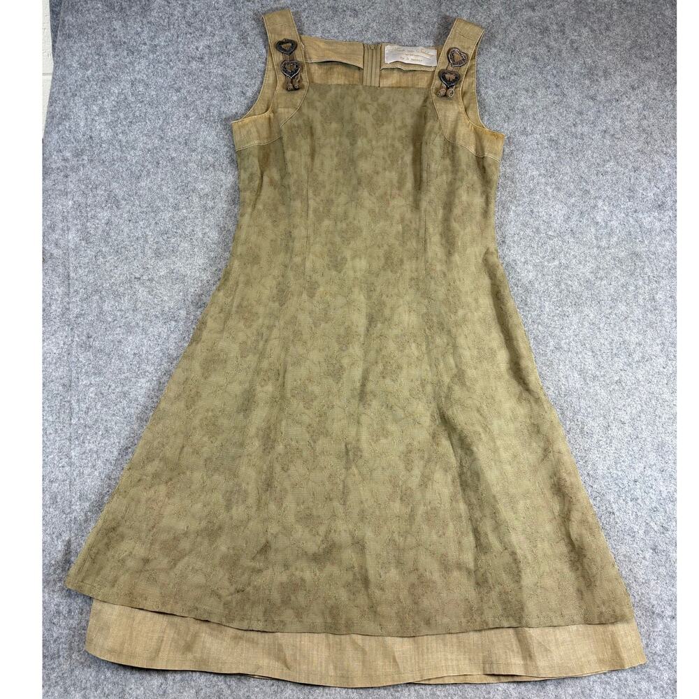 VINTAGE H Moser Mini Dress Womens Brown Linen Jacquard Trachten 90s Size 36